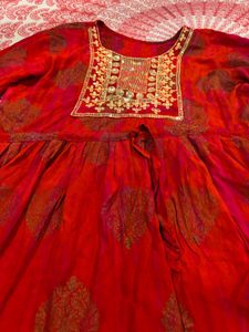 Red Embroidered Kurta