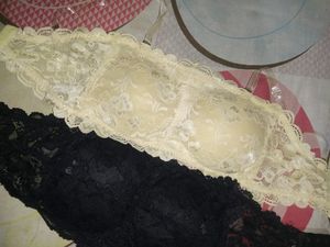 2 Tube Bra. Padded. Black N Skin.