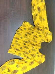 Yellow Printed Crop Top ....ballon Sleeves..