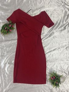 Red Ribbed Mini Dress