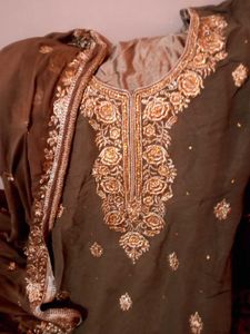 Olive Green Embroidered Gharara Suit