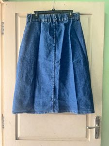 Denim Button-Down A-Line Skirt