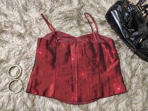 Burgundy Floral Embroidered Corset Top