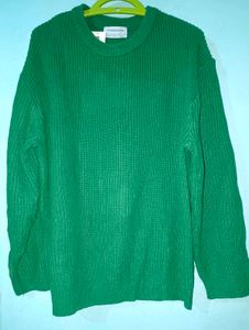 Oversized Rib Knit Emerald Green Crewneck Sweater|
