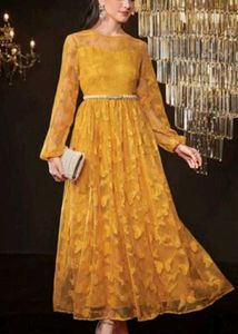 Elegant Gold Butterfly Anarkali Kurti