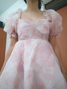 Pink Puff Sleeves Princess Mini Dress