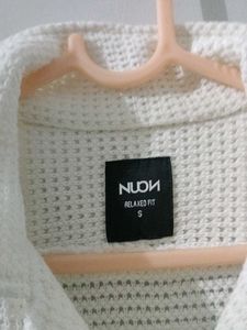 "NUON White Mesh Half Sleeve Button-Up Shirt