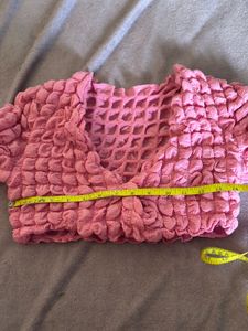 Pink Textured Cropped Jacket