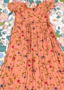 Pink Pleated Floral Dress