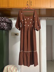 🆕 “Zudio” Coffee Embroidered Tiered Dress