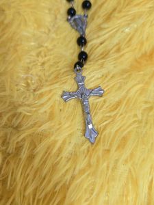 Black Beaded Rosary Necklace