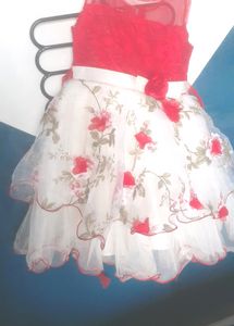 Bright Red And White    Party Weare Frock