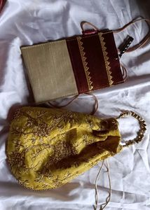 Yellow Embroidered Pouch Set