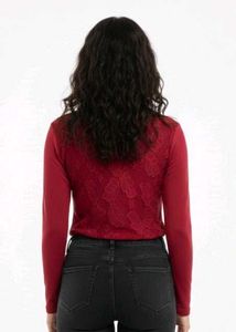 Elegant Red Lace Turtleneck Top