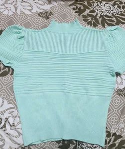 green Knitted V-Neck Top