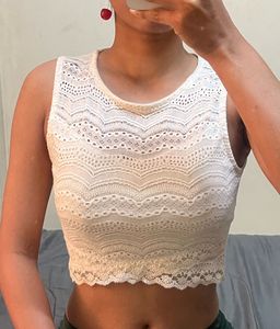 White Lace Crop Top