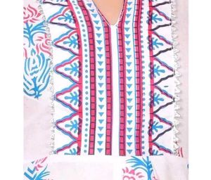 S-M Size White Floral Print Kurta Set