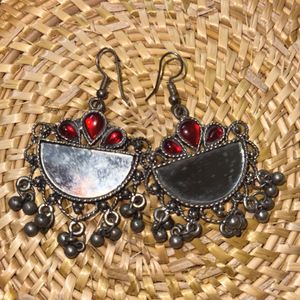 Red Mirror Jhumka Earrings