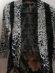 shrug-leopard print with black floral lace