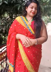 Red &amp; Yellow Bandhani Saree