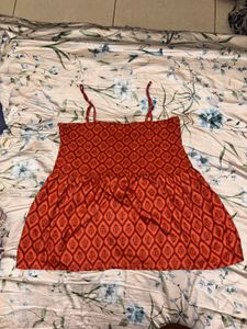 Orange Patterned Babydoll Top
