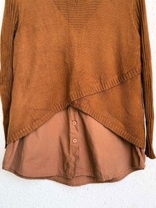 Brown Knit Sweater with Collar