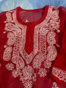 Red Chikankari Kurta