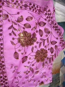 Pink Georgette Saree With Golden Design