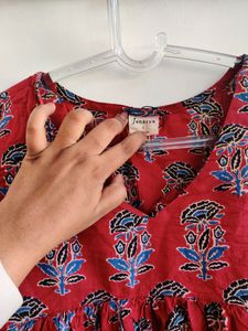 Janasya Maroon Floral flared Top(SIZE S)