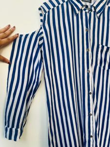 Blue &amp; White Striped Shirt Dress