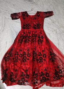 Red Gown With Black Bead Work L Size!!!Freebie Given 🎁❤️Grab Now🙏