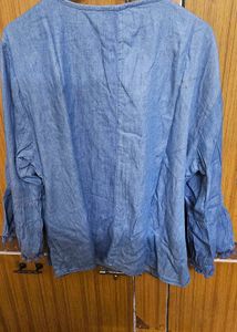 2 XL Denim Top with Pom-Poms