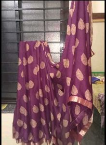 Beautiful Purple Saree With Stiched Blouse