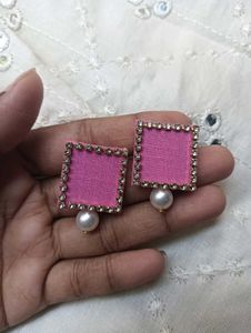Pink &amp; Pearl Geometric Earring Set