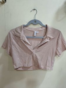 H&M Pink Collared Crop Top