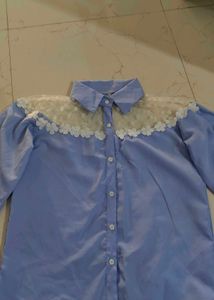 Blue Lace Shoulder Shirt Top