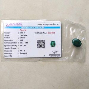 6.60 Cts.Natural Zambian Panna Stone with lab cert