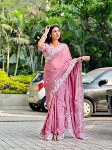 Elegant Pink Embroidered Silk Saree