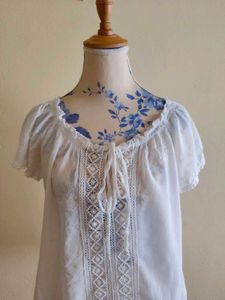 White Peasant Blouse with Lace