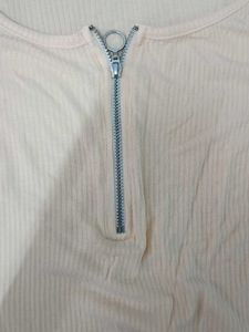 Ribbed Zip-Up Long Sleeve Top