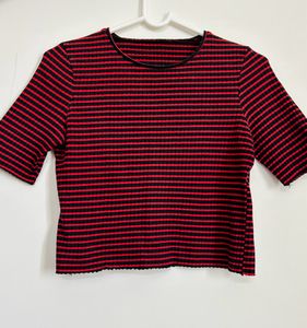 Red And Black Striped Crop Top