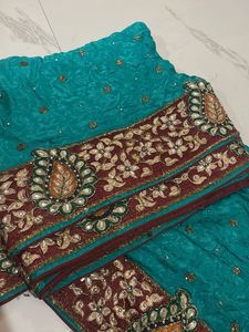 Teal Embroidered Sari