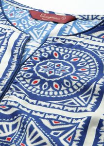 Women’s Indigo &amp; White Block Print Straight Kurta