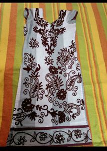 Brown Embroidery Kurti Set