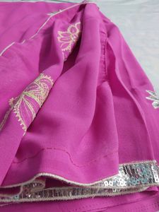 Pink Saree With Stiched Blouse