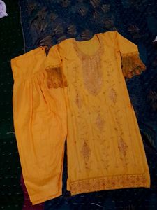 Embroidered Yellow Kurta And Salwar Also