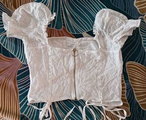 White Eyelet Puff Sleeve Crop Top