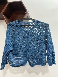 Blue Crochet Cardigan