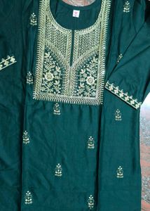 Full Embroidery Kurti Size Xl Green Colour