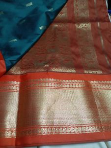Used Elegant Teal &amp; Gold Saree